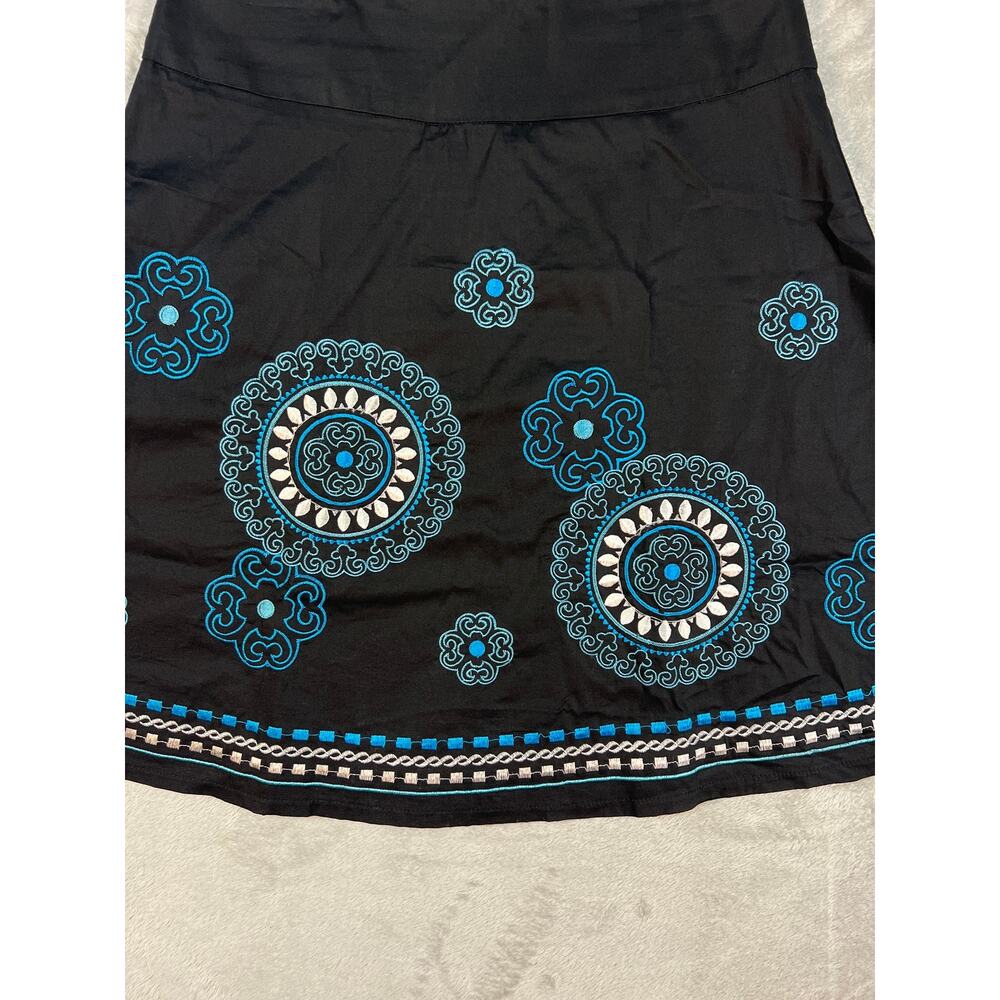 Black Embroidered Boho Mini Skirt Womens Size 3 Medium Blue Folk Whimsy Goth - Picture 2 of 7